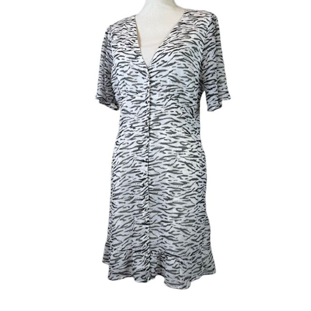 Abercrombie & Fitch Tiger Print White / Black Dress Sheer Lined Size Large